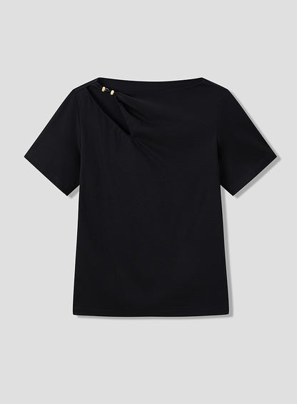 COMME MOI  commuter slim fit cut-out black T-shirt - EDAN.