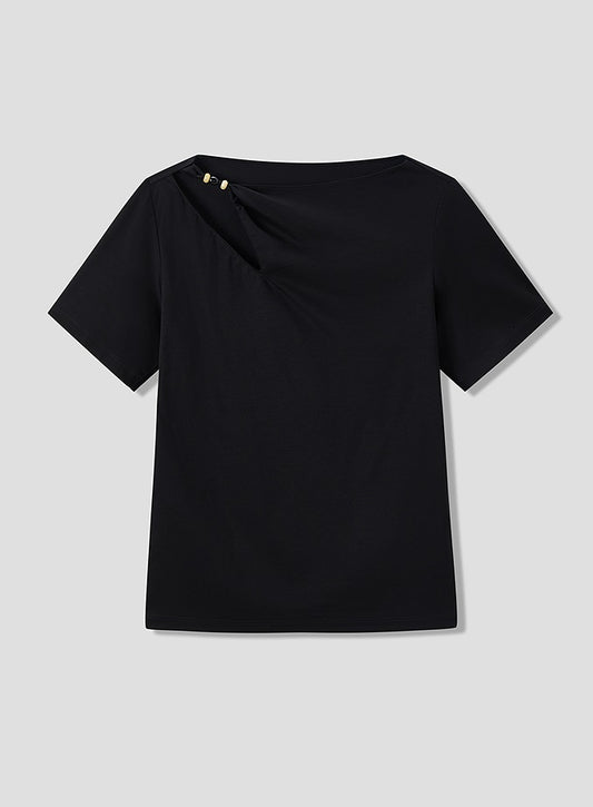 COMME MOI  commuter slim fit cut-out black T-shirt - EDAN.