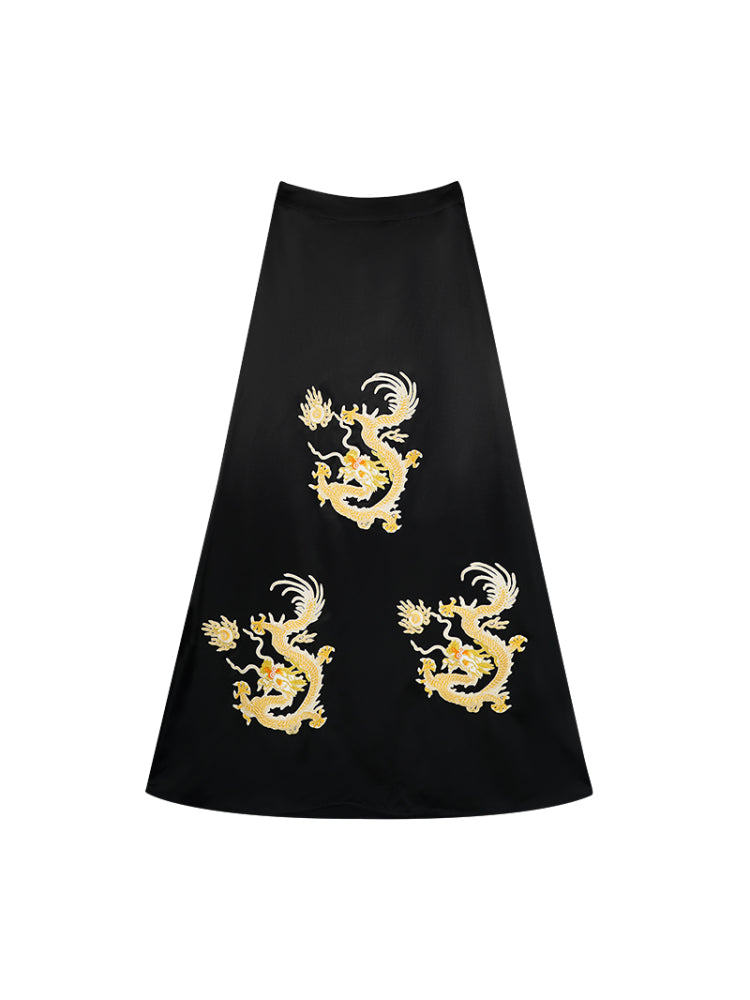 HECO Chinese Embroidery Golden Dragon Acetate Skirt - ALPHA.