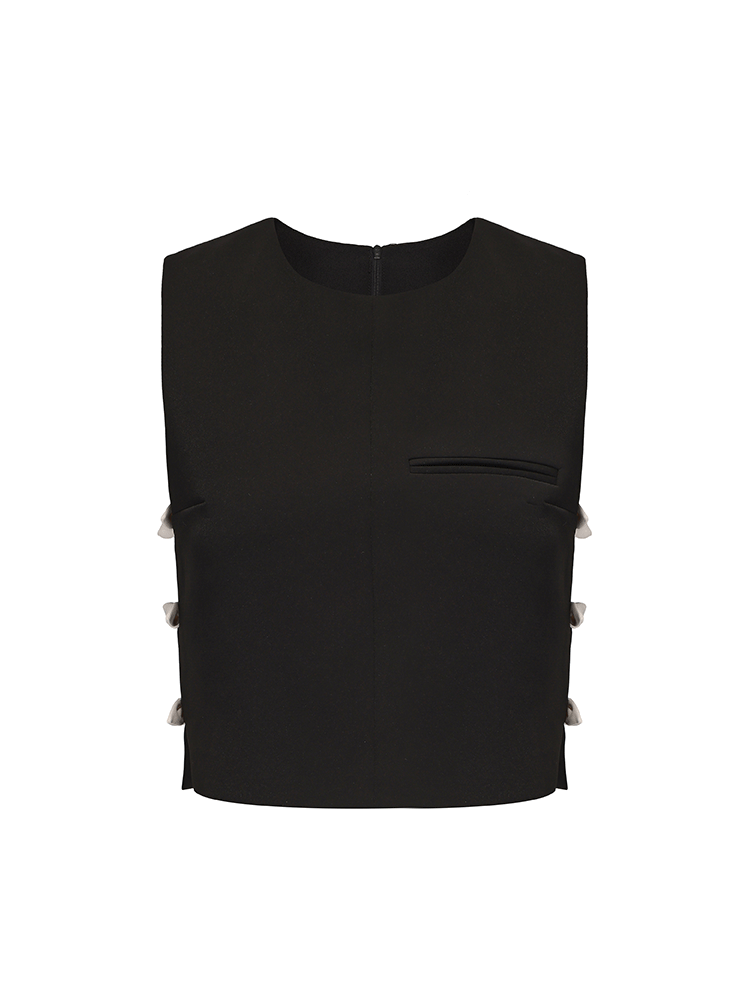 ATELIER MISS LU contrasting rabbit ears ribbon side cut-out sleeveless top - BANT.
