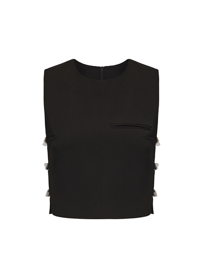 ATELIER MISS LU contrasting rabbit ears ribbon side cut-out sleeveless top - BANT.