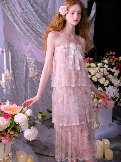 Wardrobes by Chen Luxury Floral Tube bow Maxi Summer Dress-Marilyn