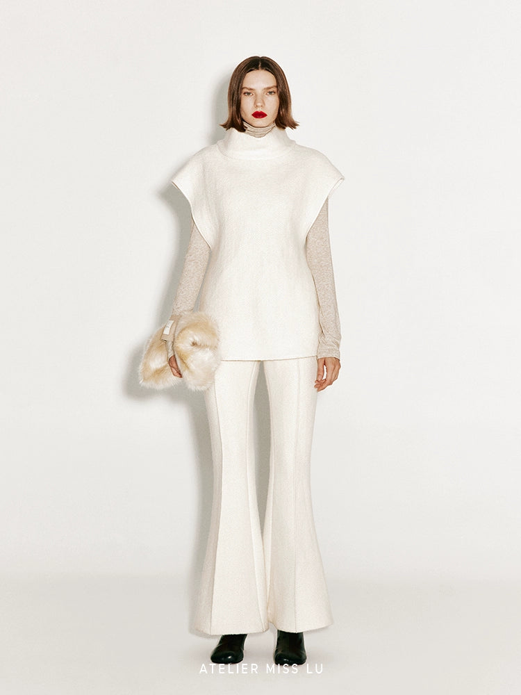 ATELIER MISS LU Fall-Winter Warm Sheep Wool Knitted Flared pants - LOVE.