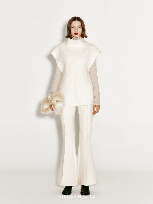 ATELIER MISS LU Fall-Winter Warm Sheep Wool Knitted Flared pants - LOVE.