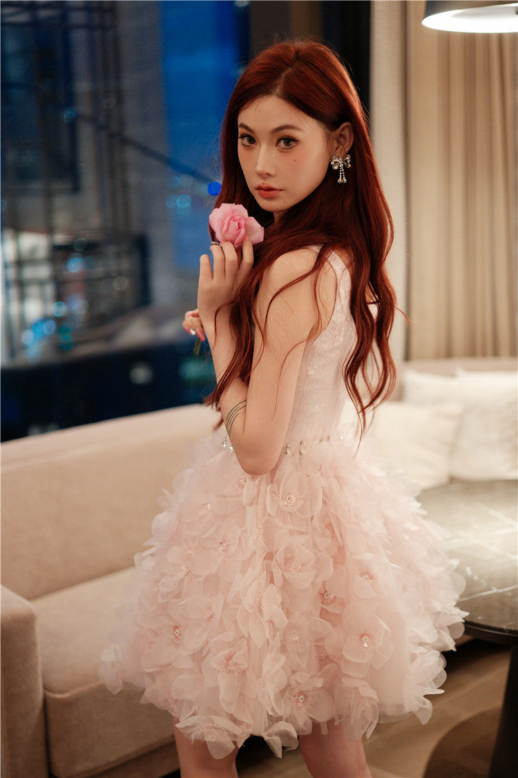 Wardrobes by Chen Elegant Pink Long Sleeve Short Jacket/Ruffle bridal Dress-Maggy