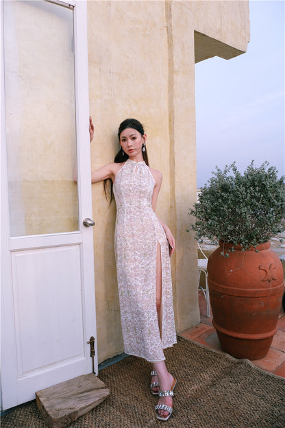 Wardrobes by Chen Elegant Beige Sleeveless Embroidered Crystal Bead Dress - Gilbert