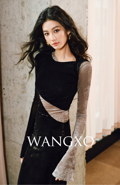 WANGXO | Soft Velvet 3-Yarn Stitching Pleated Slim-Fit Knitted Dress- LENA.