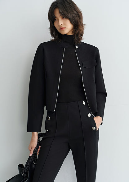 COMME MOI Lu Yan Designer's new women's small stand-up collar black knitted jacket - MEND.