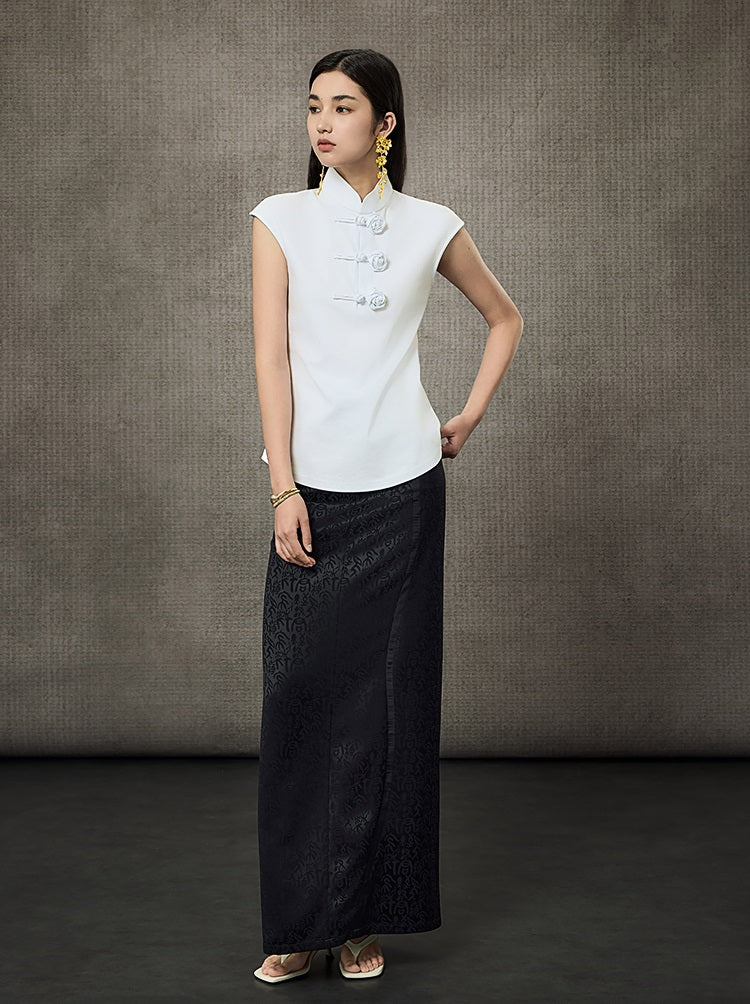 HECO Short Rose Sleeveless Mandarin Neckline Top - PRINCESS.