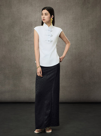 HECO Short Rose Sleeveless Mandarin Neckline Top - PRINCESS.