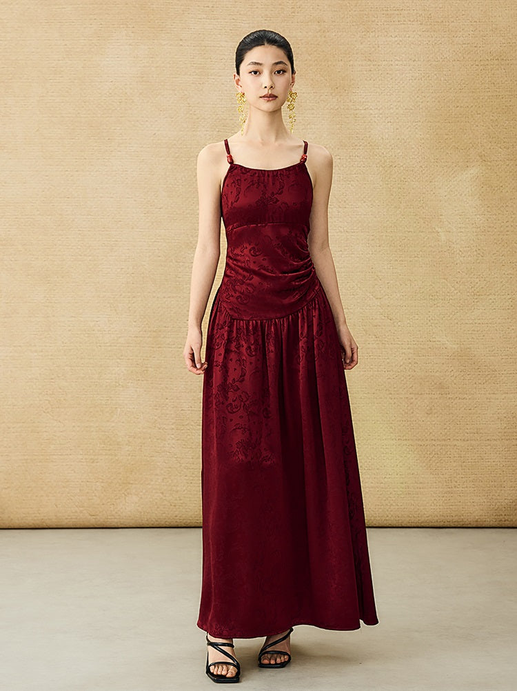 HECO Chinese Jacquard Halterneck Slip Dress  - KNO .