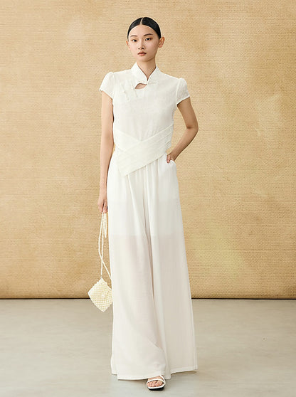 HECO Chinese acetate stand-up collar hollow buckle T-shirt - QUES.