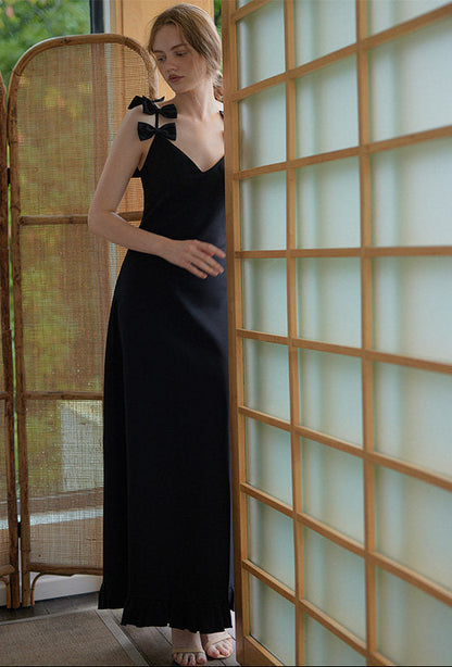 GOUDIN black long suspender light luxury dress-KASIA.