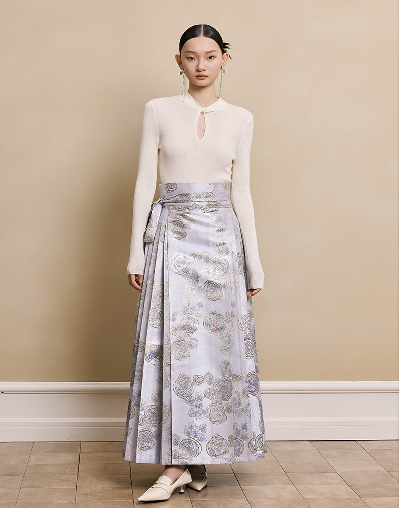 HECO red black white wool Blend twisted cut-out stand collar long-sleeved Knit- secret.