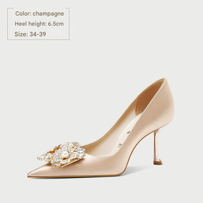 PJJUU champagne colored satin high heels  - TRAIN.