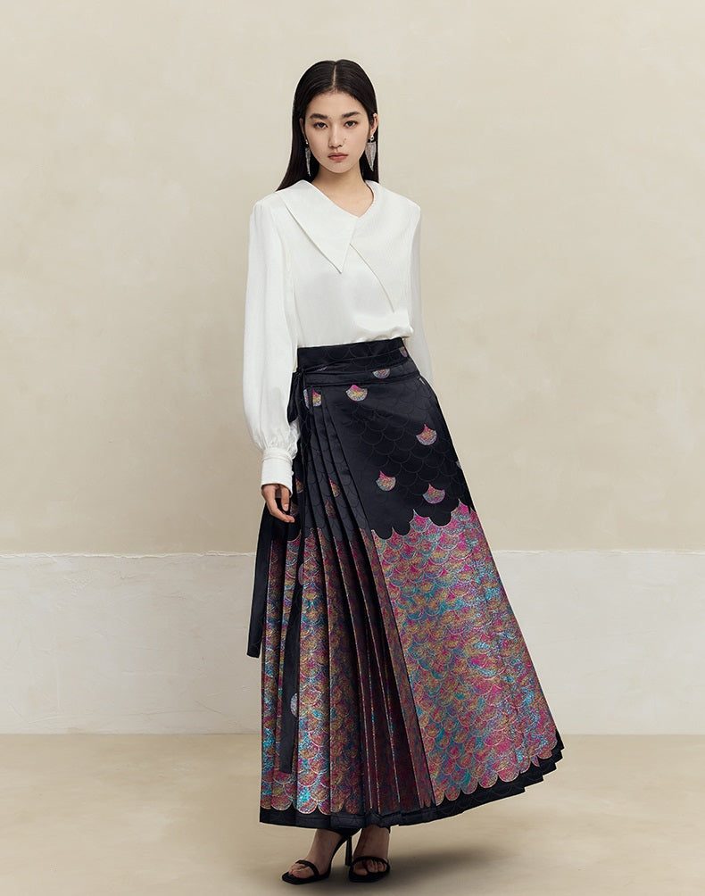 HECO 100% Acetate Long Sleeve red black white Shirt Top Women - glass.