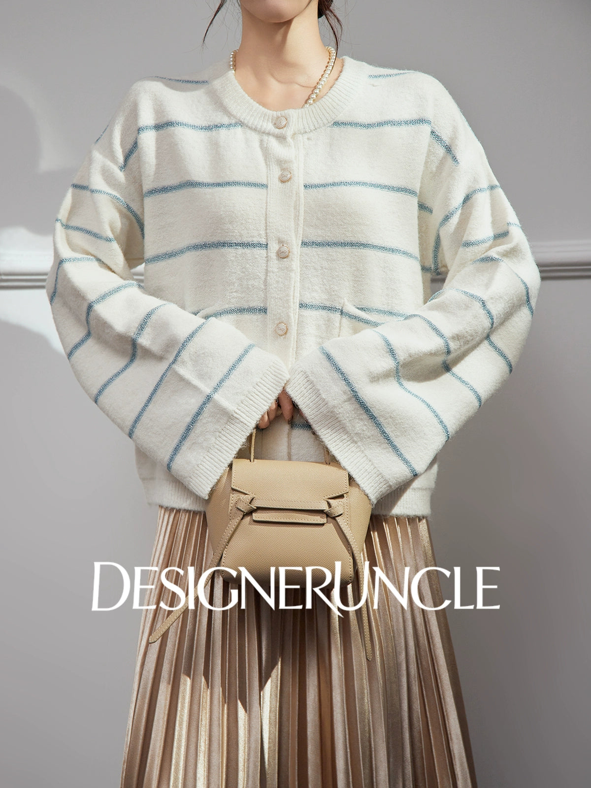 DGU| Off-white striped new light luxury niche design sweet and versatile double-knit top - TRUST.