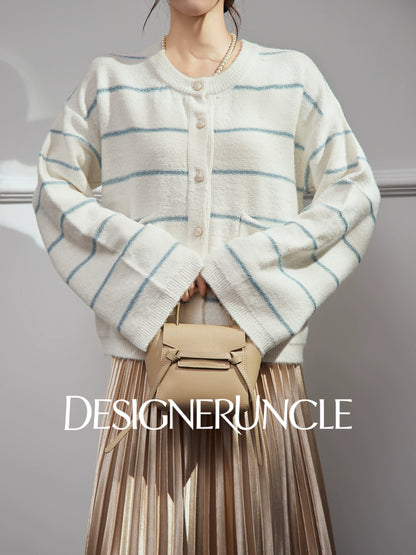 DGU| Off-white striped new light luxury niche design sweet and versatile double-knit top - TRUST.