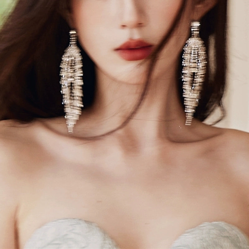 DOLLY Luxury Sparkling Full Diamond Chic Tassel Earring-CAROL