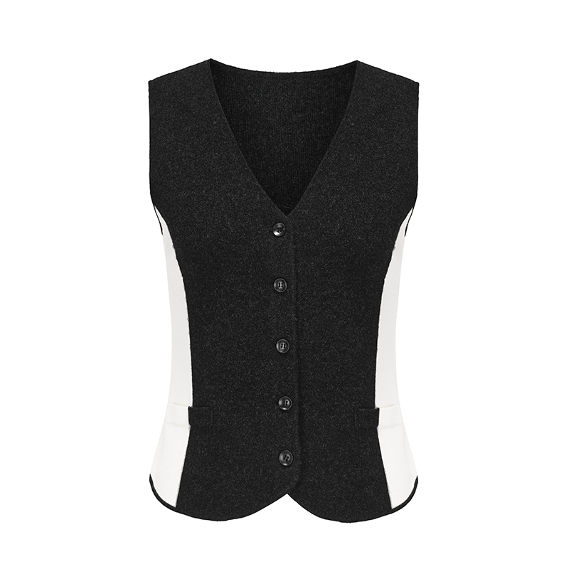 ATELIER MISS LU Geometric Contrasting Cashmere and Wool Blend Vest - IVY