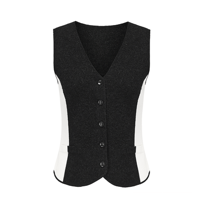 ATELIER MISS LU Geometric Contrasting Cashmere and Wool Blend Vest - IVY