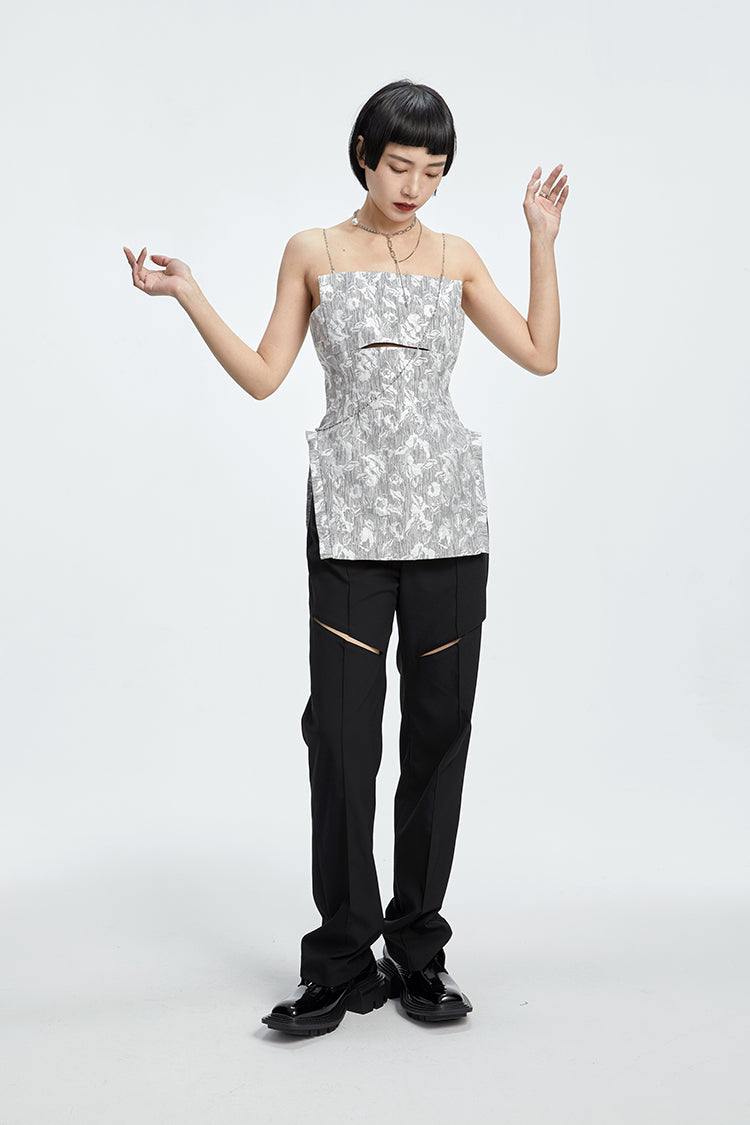 TINY IN chain irregular jacquard camisole women gray top-NANA