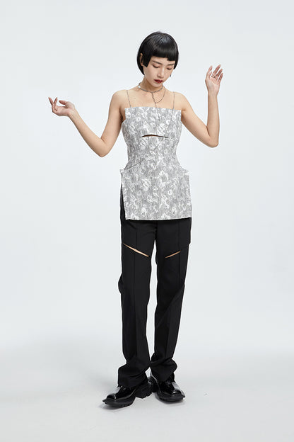 TINY IN chain irregular jacquard camisole women gray top-NANA