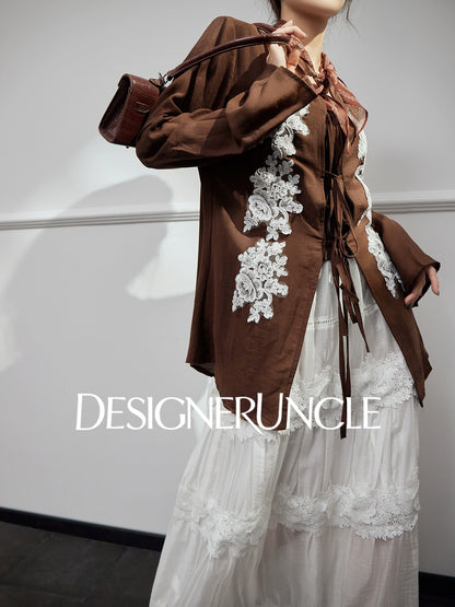 DGU "Mo Zhao" coffee new commuter retro loose Chinese embroidered top - POWER.