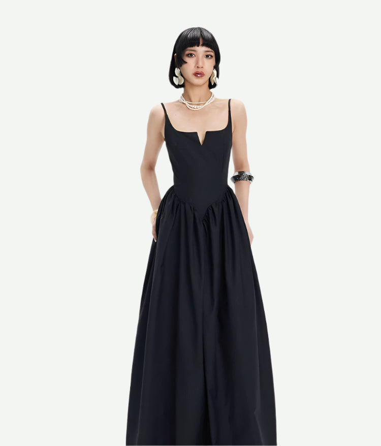 TINY IN petal-shaped waist-panelled slip black dress-HANDS