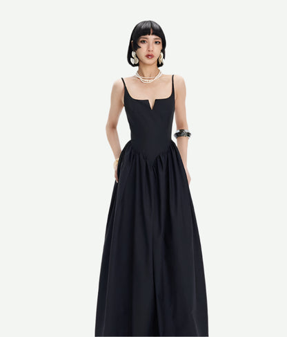 TINY IN petal-shaped waist-panelled slip black dress-HANDS
