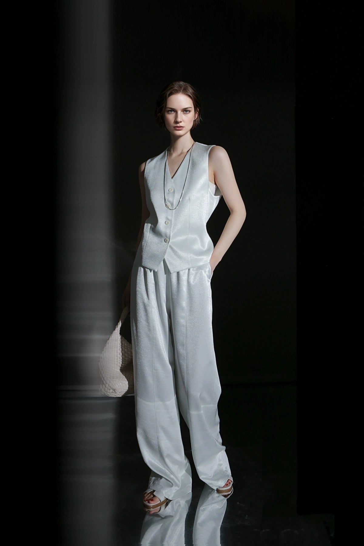 PIAOIN light luxury satin glossy heavy acetate suit pants  -HARPER