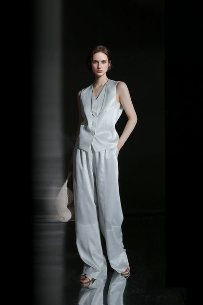 PIAOIN light luxury satin glossy heavy acetate suit pants  -HARPER