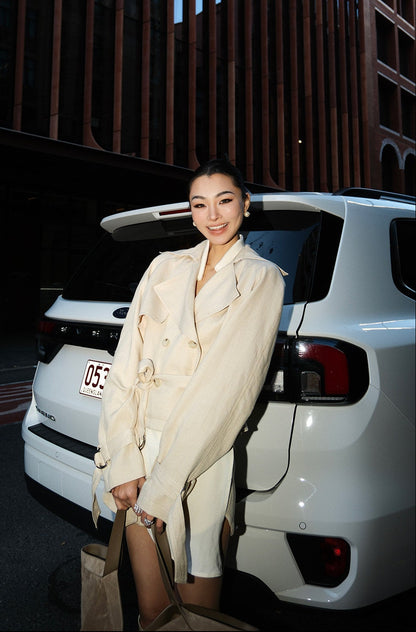 MEI SANGUAN Beige Double-Breasted Short Trench Suit Set - AMANDA