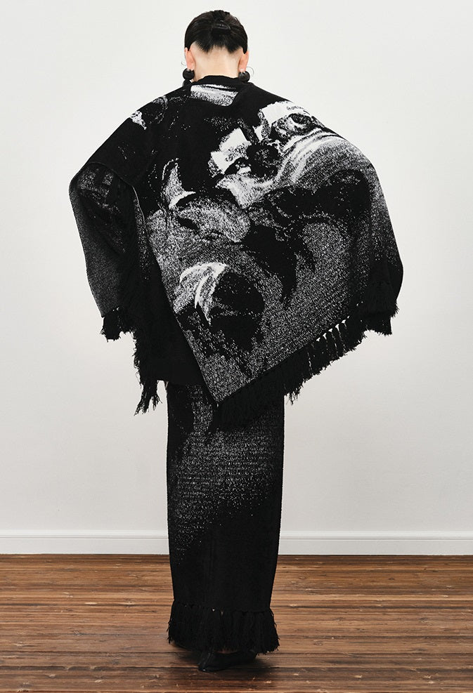 ZHUCHONGYUN winter fringed wool jacquard knit long skirt--MINATO.