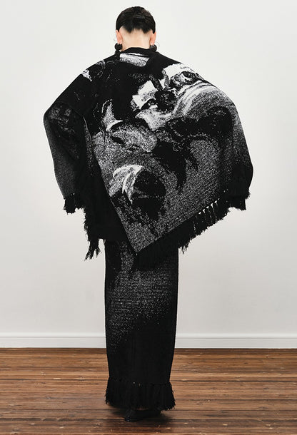 ZHUCHONGYUN winter fringed wool jacquard knit long skirt--MINATO.