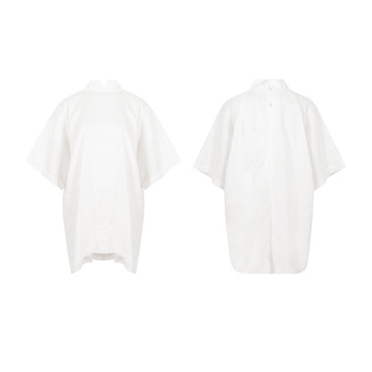 TUYUE White Linen Stand Collar Buckle Silhouette Top - RIAN.