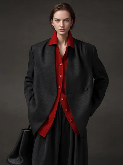 PIAOIN Luxury Old Money Style Wool Shirt Women's Single Breasted Shirt-FERA