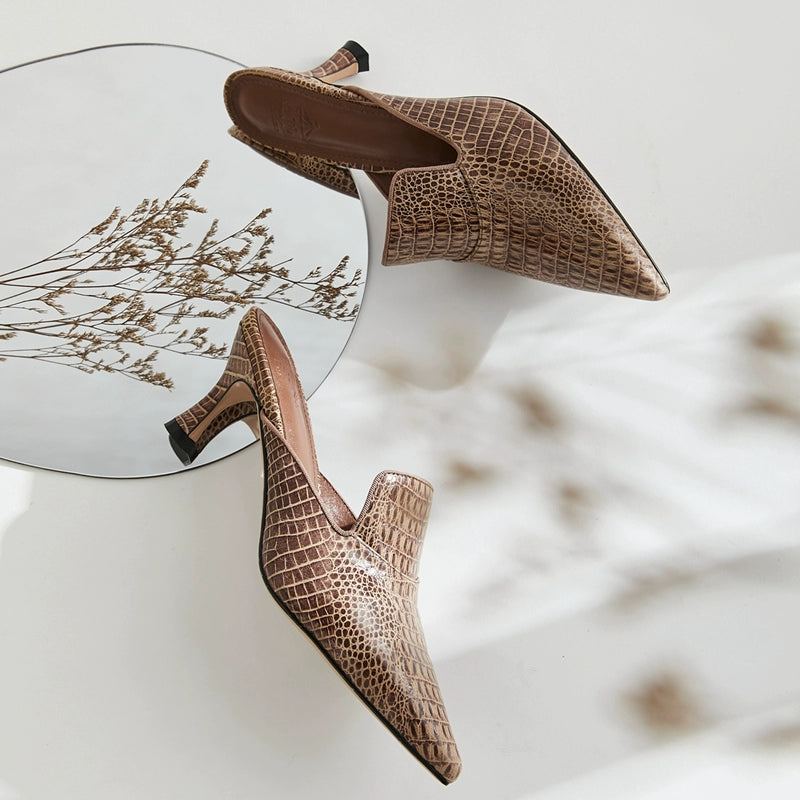 B-FEI vintage mules kitten heel shoes-GUPS.
