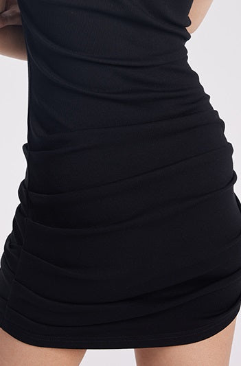 TINY IN wide-shouldered cut-out pleated short dress -ADE