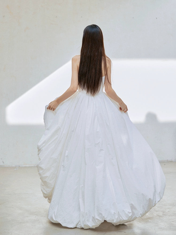 DOLLY Elegant White Tube Top Long Puffy High Waist Wedding Dress-GRACE  (V)