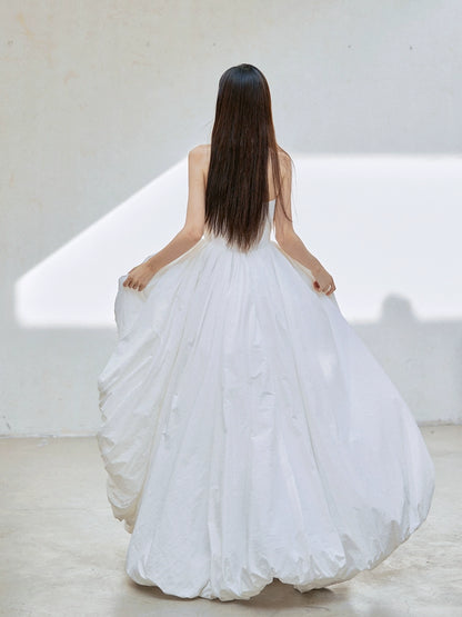 DOLLY Elegant White Tube Top Long Puffy High Waist Wedding Dress-GRACE  (V)