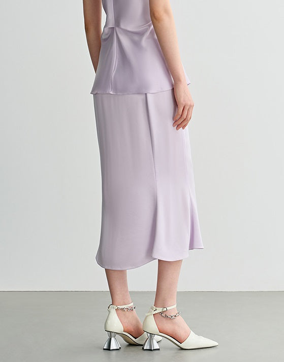 COMME MOI Lv Yan designer summer women's purple temperament double-sided satin fishtail skirt - DAISY.
