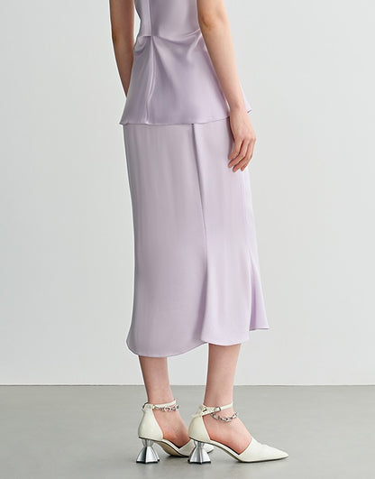 COMME MOI Lv Yan designer summer women's purple temperament double-sided satin fishtail skirt - DAISY.
