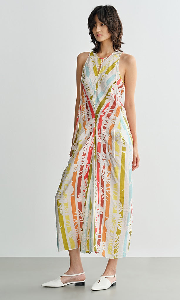 COMME MOI Lv Yan designer summer beach sleeveless print waist dress - AVA.