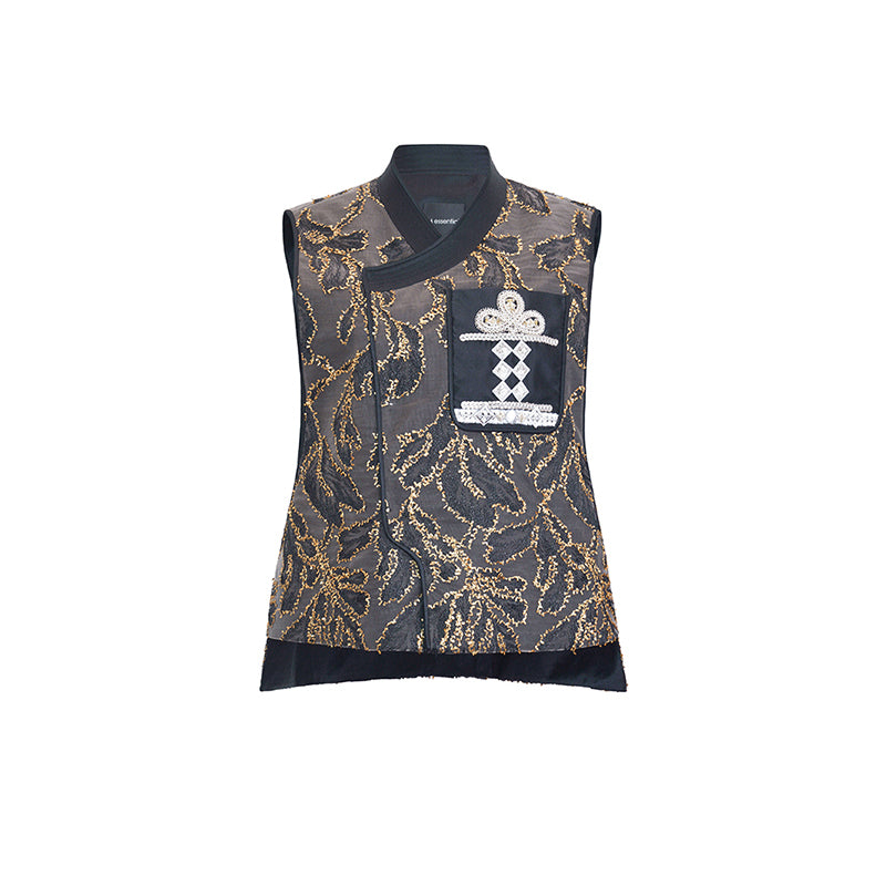 M essential Mackay designer mosaic tile embroidered vest - Gary.