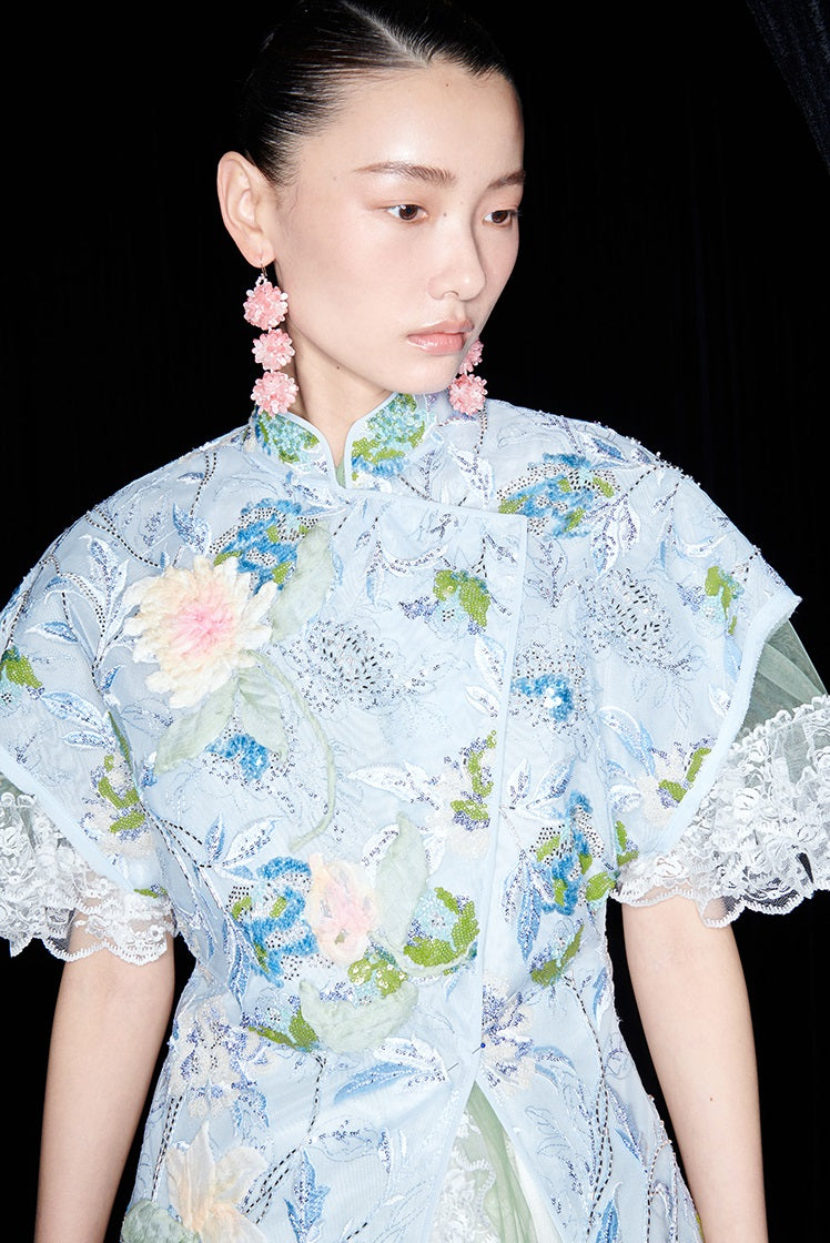 M essential Mackay designer Jiyi embroidery silk hand-dyed embroidered maxi dress - BAM.