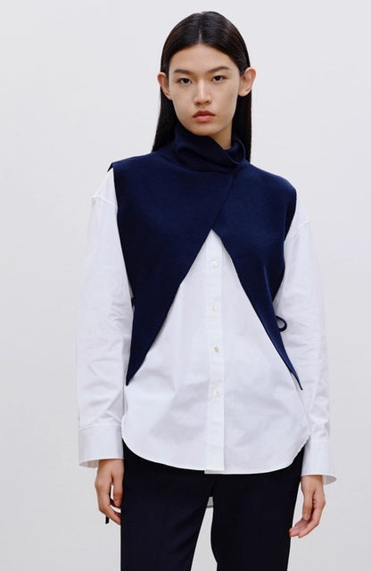 COMME MOI Lu Yan designer new women's casual fashionable wool knitted turtleneck shoulder - FADED.