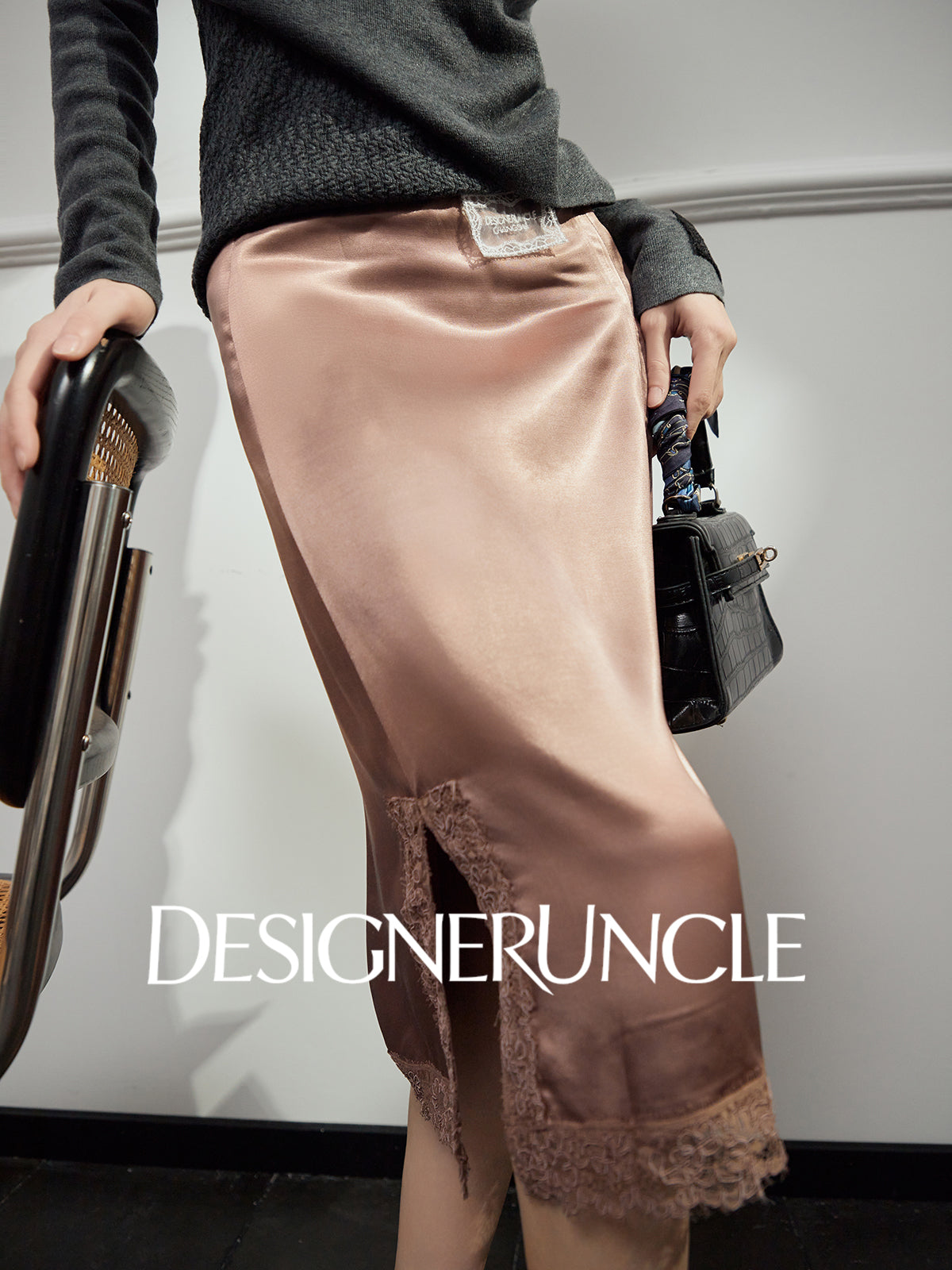 DGU "Yaxu" acetate satin autumn high-end commuting versatile slimming skirt - George.