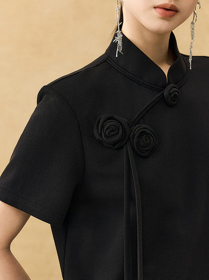 HECO Chinese Handmade Rose Tassel Short Sleeve T-Shirt  - GRADE.