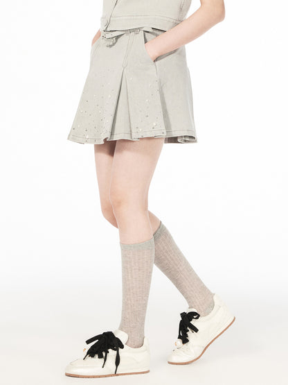 FAME beaded casual denim short skirt - HANNAH